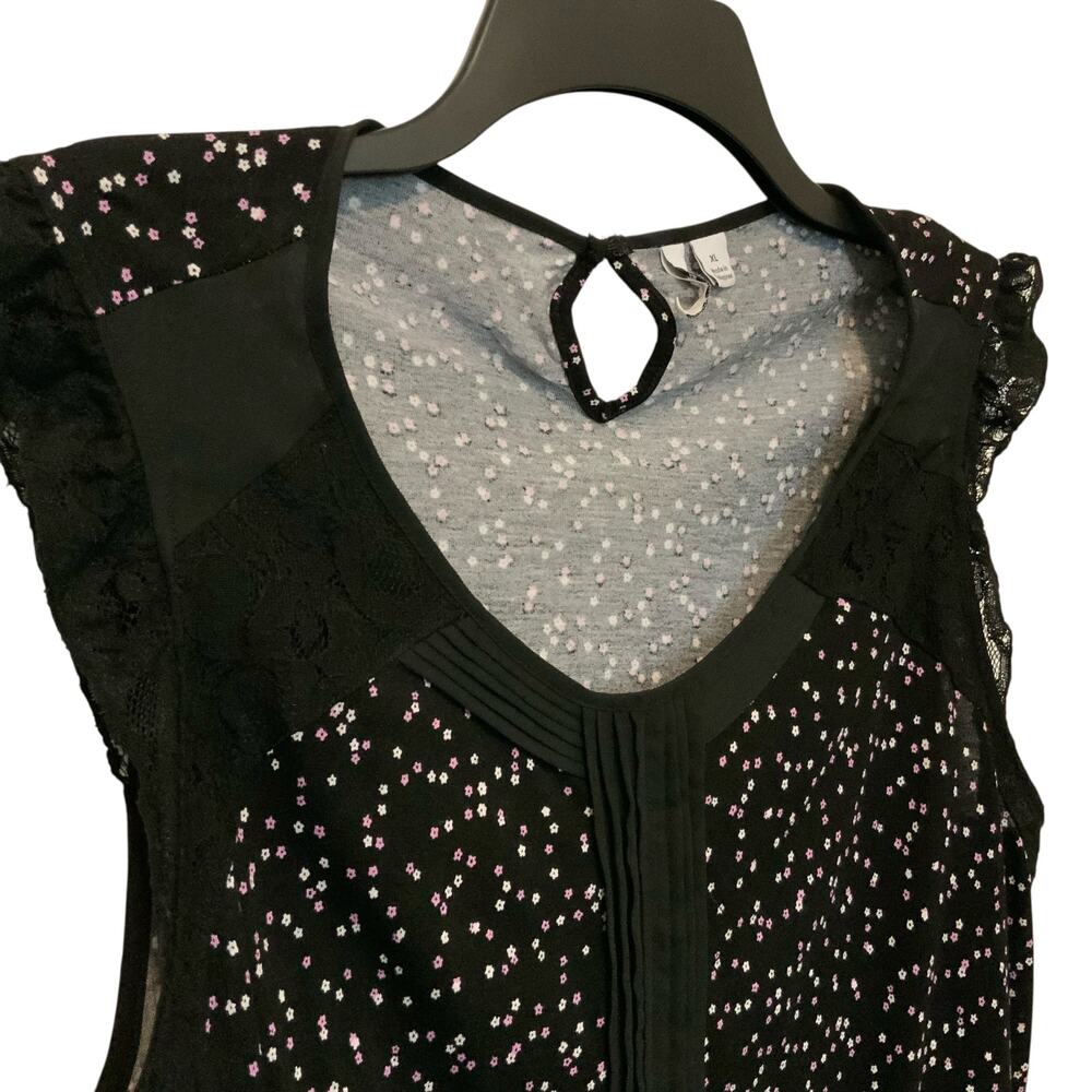 Elle Lace Cap Sleeve Top Black Floral XL - Picture 2 of 8